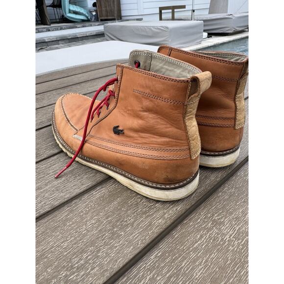 Lacoste Men's Tan Leather Boots with Red Laces - Picture 3 of 7